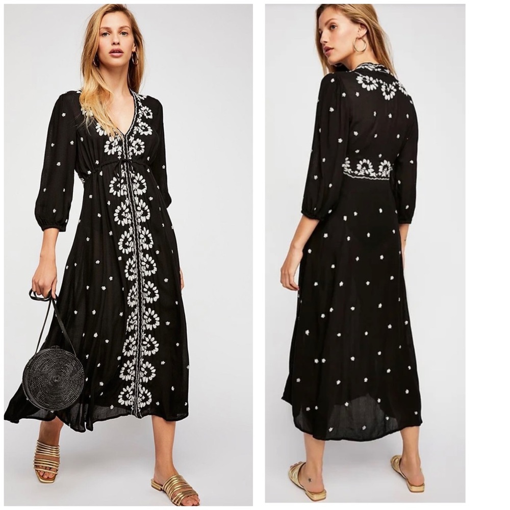 Free People Embroidered Fable Midi Dress
